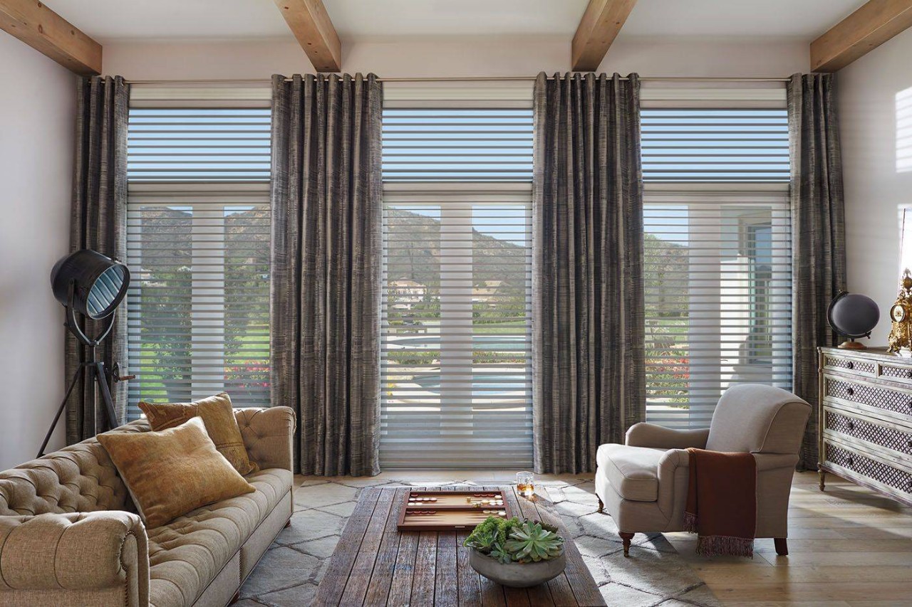 Bright Living with large windows dressed with Hunter Douglas Silhouette® Sheer Shades near Cambridge, MD